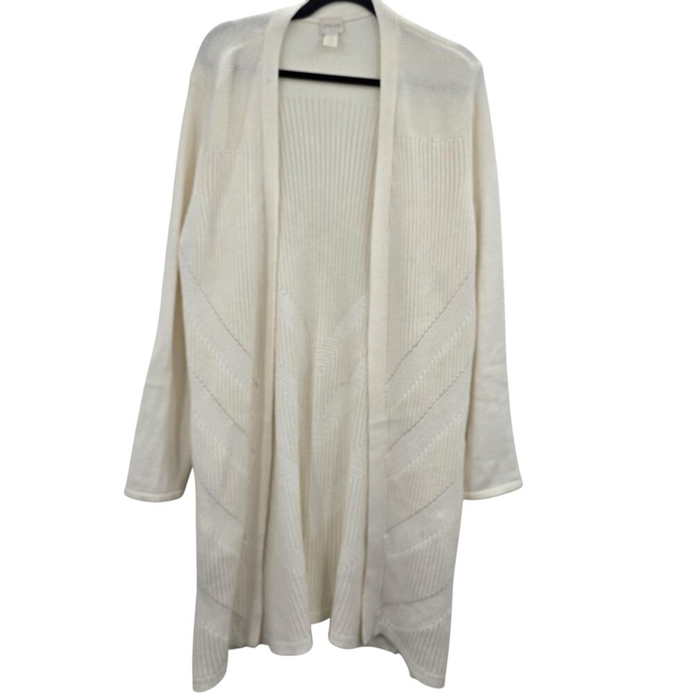 Chicos Sweater Womens 3XL White Open Front Long Cardigan